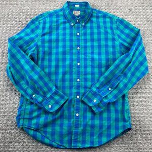 J.Crew Shirt Men Large L Green Blue Checkered Button Down Long Sleeve Slim Fit